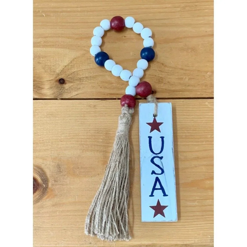 Patriotic USA Beaded Garland: 4th of July Tiered Tray Decor